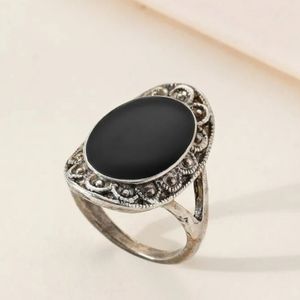 NEW Antiqued Silver with Black Stone Ring